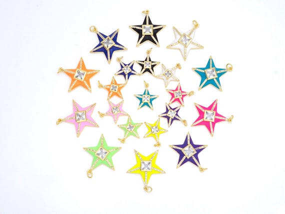Colorful Enamel Five Point Star Shape Pendant, 18K Gold Filled CZ Micro Pave Enamel Charm,Enamel Jewelry,26x28/17x20mm,Sku#F1407