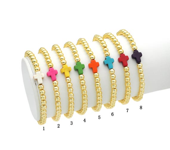 Colorful Cross Gold Hematite Adjustable Bracelet, Sku#Ef266