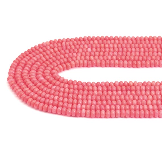 The 4x6mm Quality Pink Coral Smooth Rondelle Beads, Sku#U1973