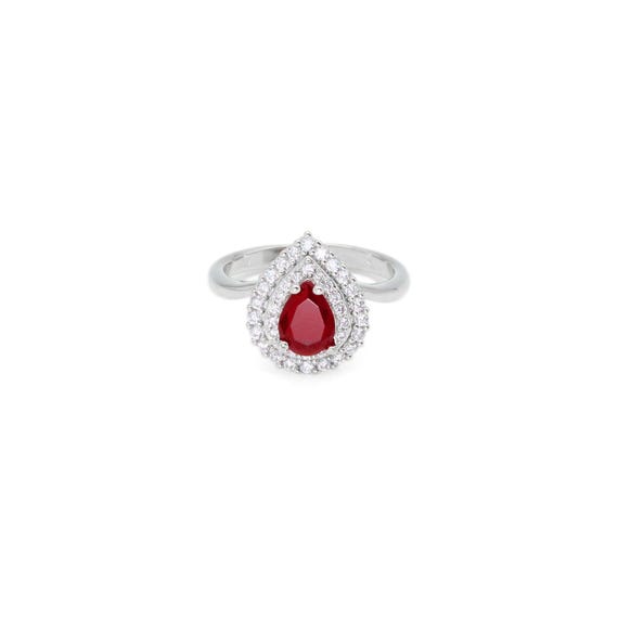 Red Teardrop Cz Silver Adjustable Ring, Sku#A160