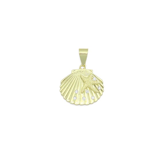 Cz Gold Starfish On Shell Charm Pendant, Sku#Lk1159