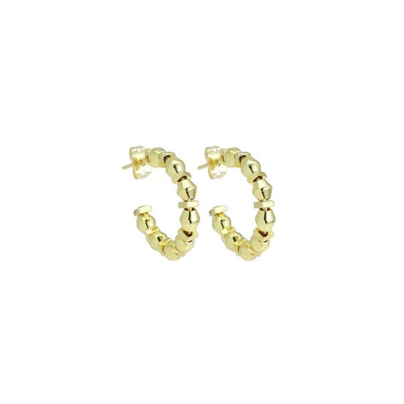 Gold Double Point With Spacer Hoop Earrings, Sku#Lx681