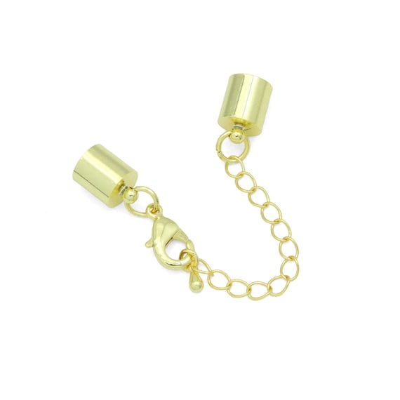 Gold End Cap Clasp with Extender Chain for Leather Cord, Scarf, and Jewelry, Sku#LX947