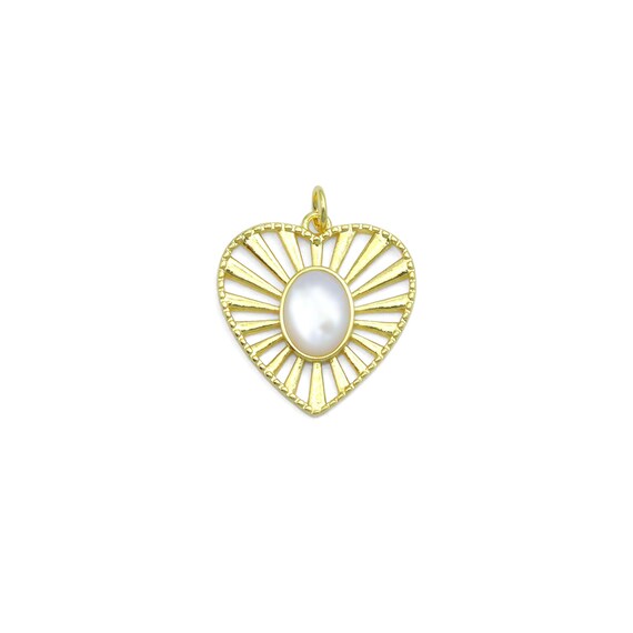 Oval Opal Stone Heart Shape Charm Pendant, Sku#Lx797