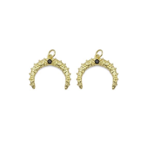 Black Cz Gold Cresent Moon Horn Charm, Sku#Lx336