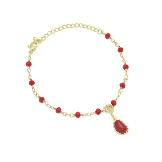 Red Beads Chain with Red Bean Adjustable Bracelet, Sku#A365
