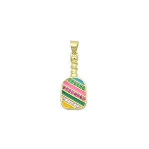 May include: Gold-tone pendant featuring a colorful popsicle design with green, pink, and yellow enamel and clear, pink, and green gemstones.