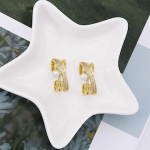 Cz Gold Perle Kreuz Ring, Sku # X345
