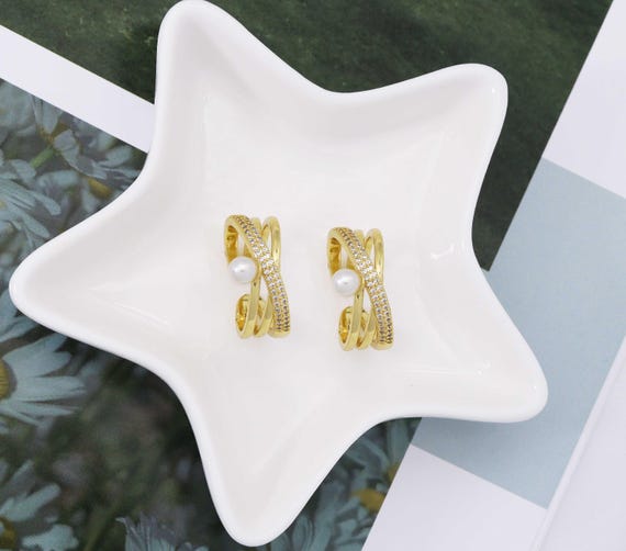 Cz Gold Pearl Cross Ring, Sku#X345