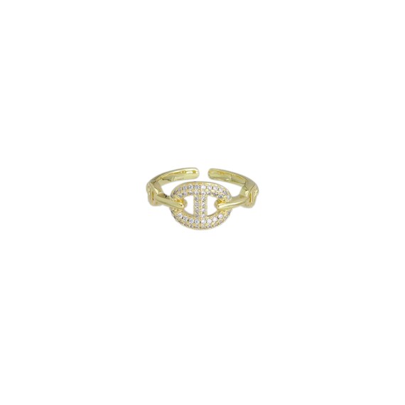 Gold Cz Anchor | Mariner Link Adjustable Ring, Sku#Ld559