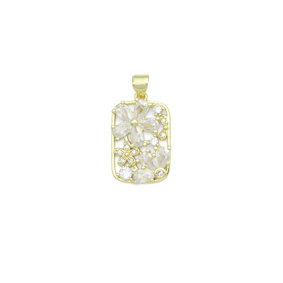 Baguette Cz Flower Rectangle Charm Pendant, Sku#Lk1121
