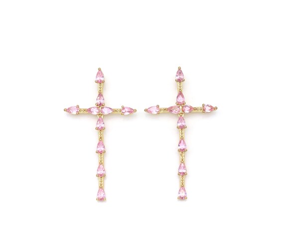 Pink Cz Cross Charm, Sku#Lk540