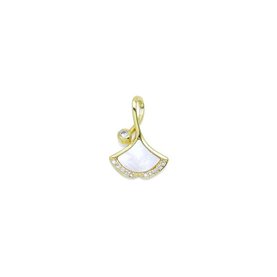 Cz Pave Ginkgo Leaf Shape Mop Charm Pendant, Sku#Lk958