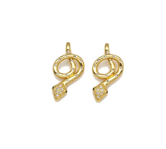 Cz Micro Pave Snake Shape Pendant,18K Gold Filled Snake Charm, Necklace Bracelet Charm Pendant,13X25Mm, Sku#Z1410