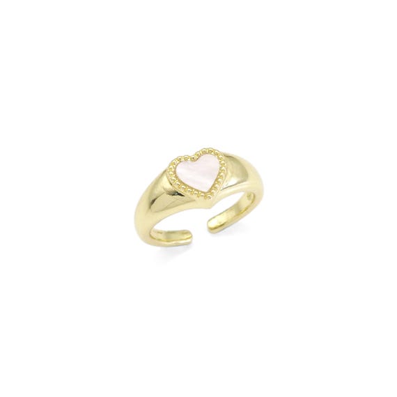 Gold Cz Mother Of Pearl Heart Adjustable Ring, Sku#Ld464