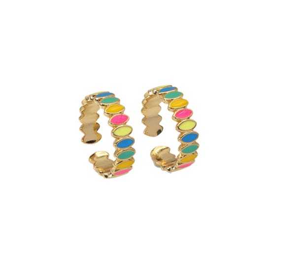 Gold Colorful Oval Enamel Adjustable Ring, Sku#Lx197
