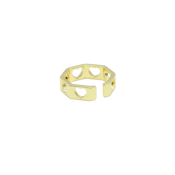 Gold Hollow Out Heart Polygon Adjustable Ring, Sku#Lx620