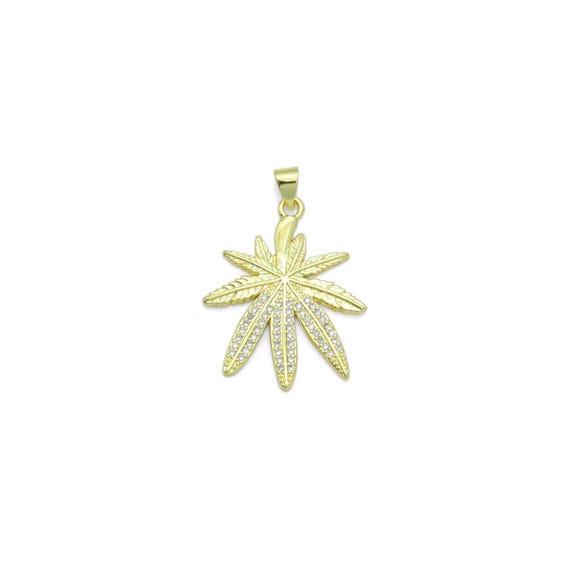 Clear Cz Gold Maple Leaf Charm Pendant, Sku#Lk1169