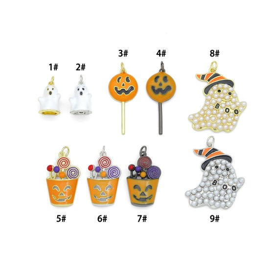Halloween Boo Ghost Pumpkin Lollipop Candy Basket Charm Pendant, Halloween Sku#LK1287
