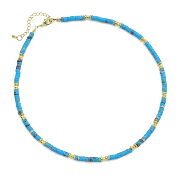 The 4Mm Turquoise Blue Beads Necklace With Gold Spacer, Ef539