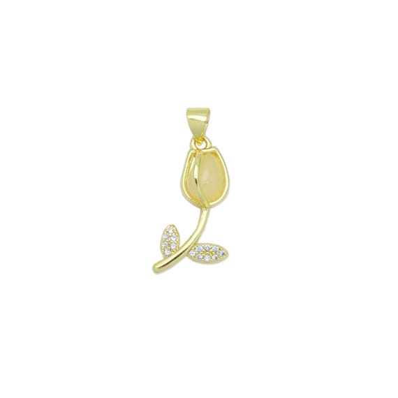 Gold Clear Cz Tulip Charm Pendant, Sku#Lk976