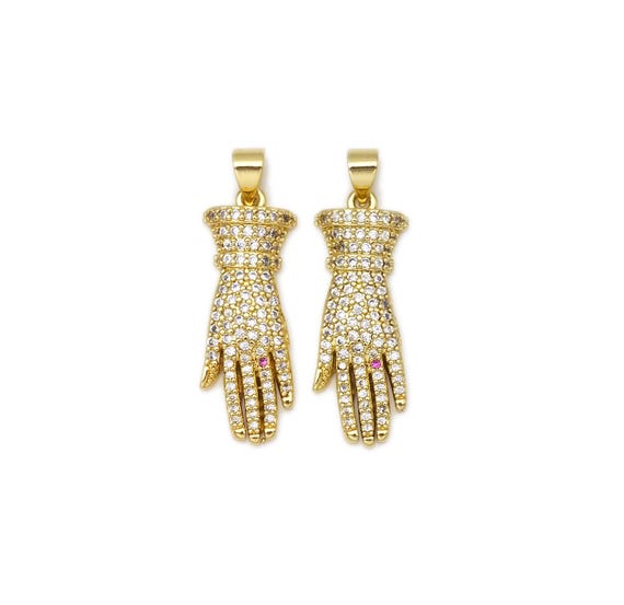 Cz Micro Pave Glove Shape Pendant|Charm, 18K Gold Filled Hand Charm, Necklace Bracelet Charm Pendant, 28X10Mm,Sku#Lk412