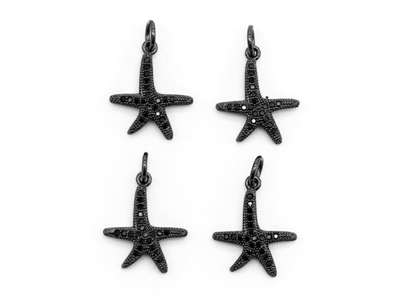 Black Cz Pave On Black Micro Pave Starfish Charm Beads, 13X16Mm, Sku#F389