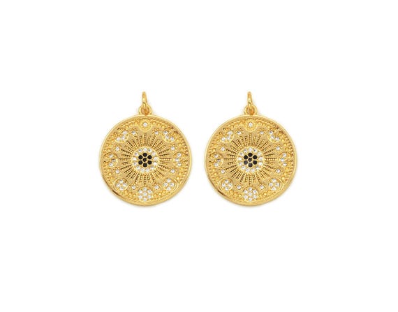Cz Flower Eye Medallion Coin Pendant, Sku#Lk600
