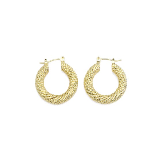 Cz Gold Thick Twisted Line Hoop Earrings, Sku#Lx386