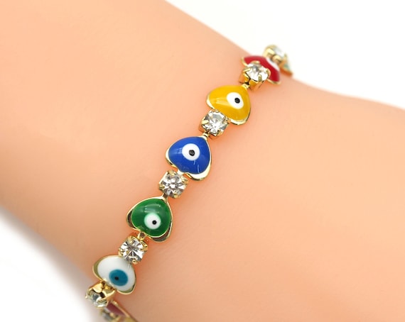 Cz Evil Eye Heart Bracelet, Sku#C129
