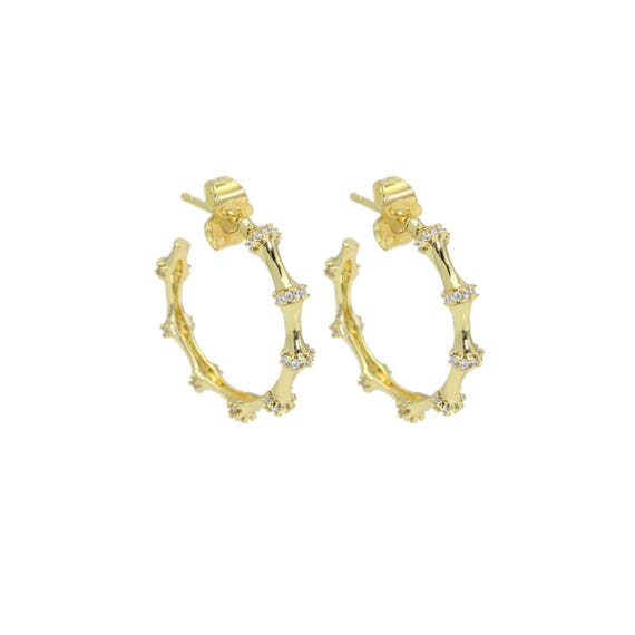 Cz Bamboo Joint Hoop Earrings, Sku#Ld515