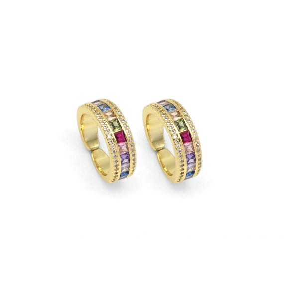 Gold Colorful Cz Band Adjustable Ring, Sku#Lx296