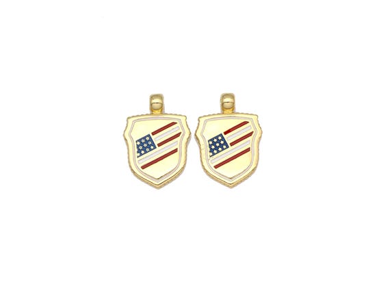 Us Flag On Shield Shape Enamel Pendant, 18K Gold Filled Flag Charm, Necklace Bracelet Charm Pendant,18X25Mm, Sku#Lk439
