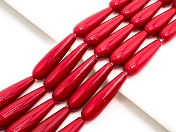 Red Natural Mother of Pearl beads,8x30mm Pearl Teardrop beads, Loose Teardrop Smooth Pearl Shell Beads, 16inch strand, SKU#T89