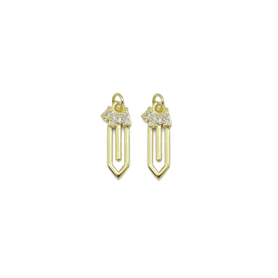 Cz Sword Shape Arrow Gold Charm, Sku#Lk936