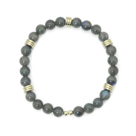 Smooth Round Labradorite with gold spacer stretchy bracelet, EF794