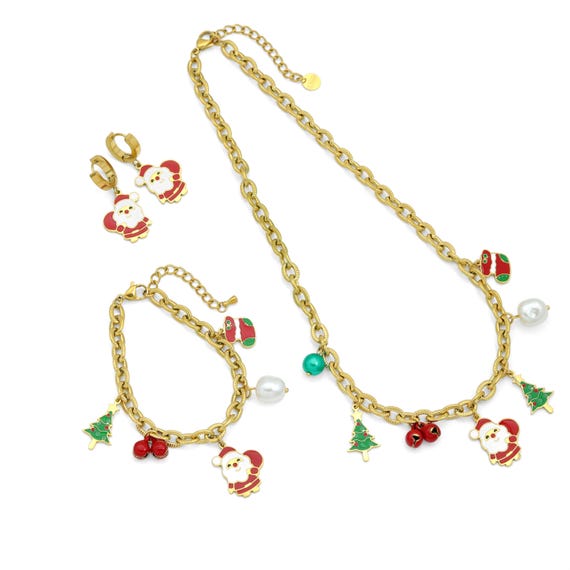 Christmas Pendant Link Chain necklace Bracelet Earring, Christmas Jewelry, Sku#BXG24