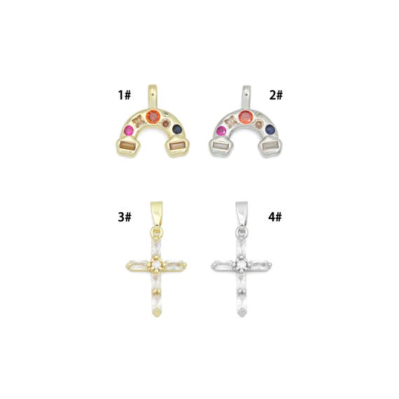 Gold Silver Rainbow Charm Cross Pendant, Sku#LX952