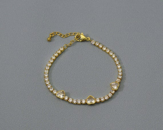 Cz Heart Tennis Chaini Bracelet, Sku#Jl73