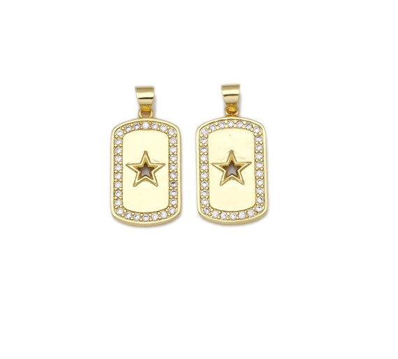 Cz Micro Pave Hollow Out Five Point Star On Rectangle Pendant,18K Gold Filled Medallion Charm, Necklace Bracelet Pendant, 23X13Mm,Sku#Lk418