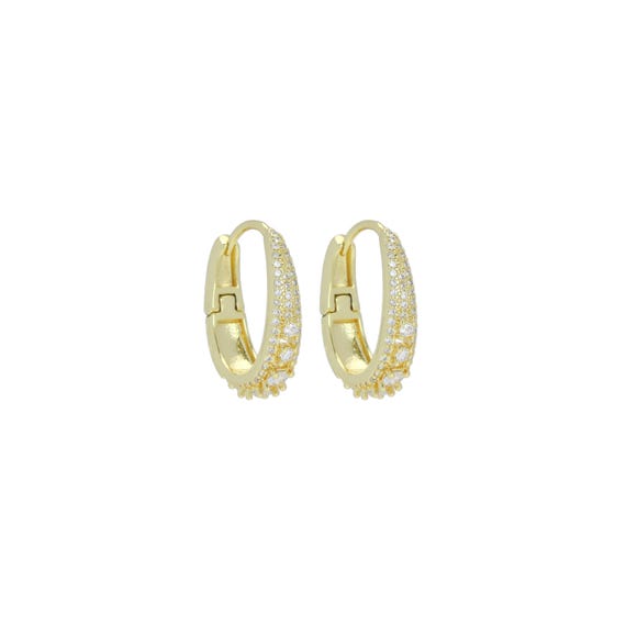 Square Cz Oval Drop Hoop Earrings, Sku#Ld642