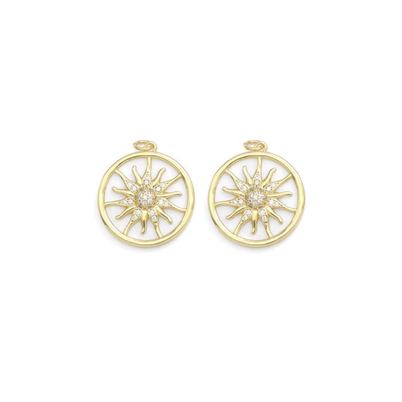 Gold Cz Sunflower Mother Of Pearl Coin Charm, Sku#Y904