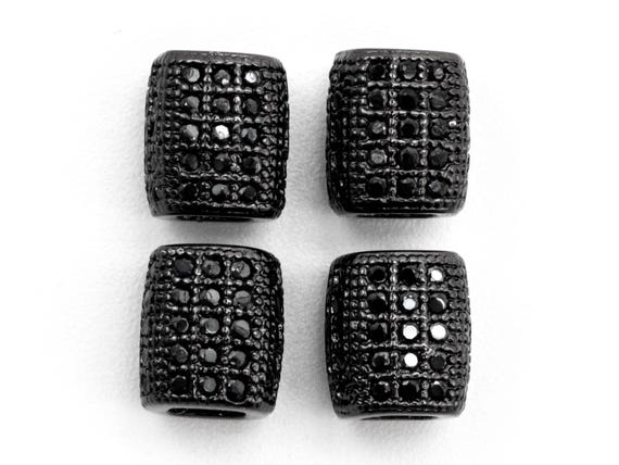 Black CZ Pave On Black Big Large Hole Barrel Spacer Micro Pave Beads, Cubic Zirconia Drum Barrel Space Beads, 7x6mm, SKU#G324