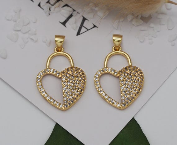 Half Cz And Half Hollow Out Heart Charm, Sku#Lk633