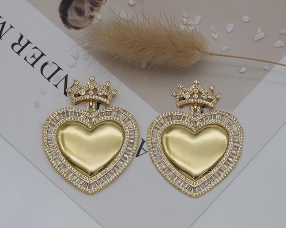 Cz Large Heart With Crown Charm, Sku#Lk619