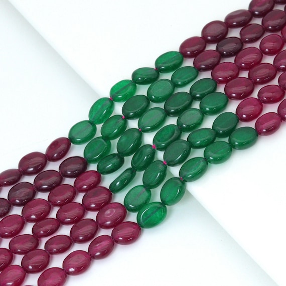 8x10mm Red and Green Smooth Oval Jade, Sku#U2174