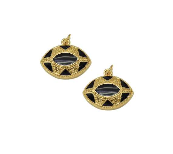 Black Enamel Evil Eye Oval Charm, Sku#Y699