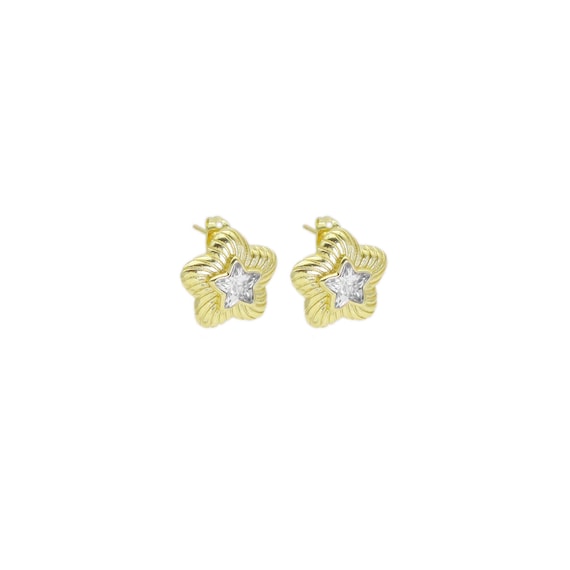 Gold Five Point Star Cz Stud Earrings, Sku#Y931