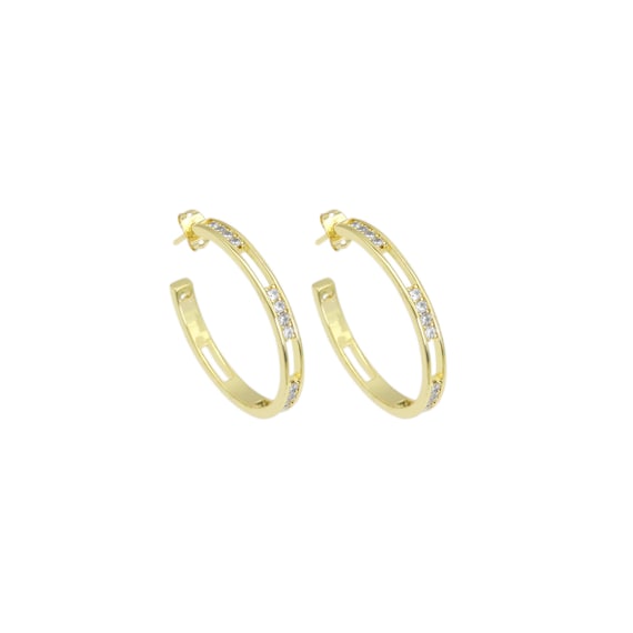Clear Cz Hollow Out Hoop Earrings, Sku#Ld522