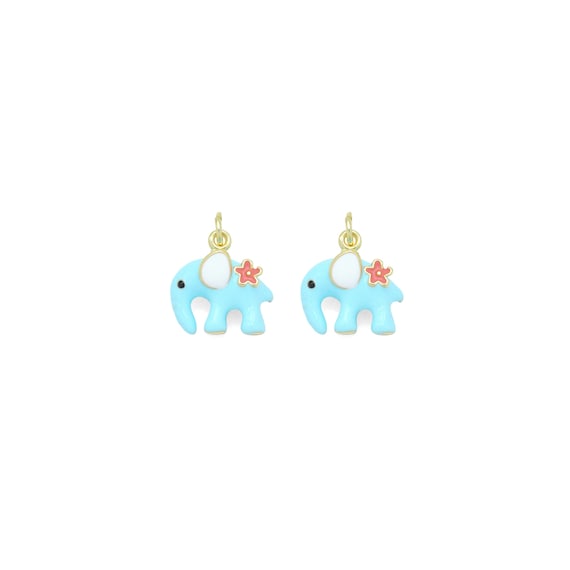 Baby Blue Enamel Elephant Gold Charm Pendant, Sku#Y1041